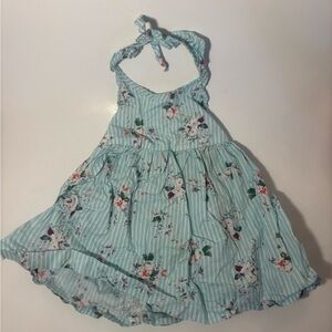 Bonnie Baby Aqua and White Striped Floral Halter Dress